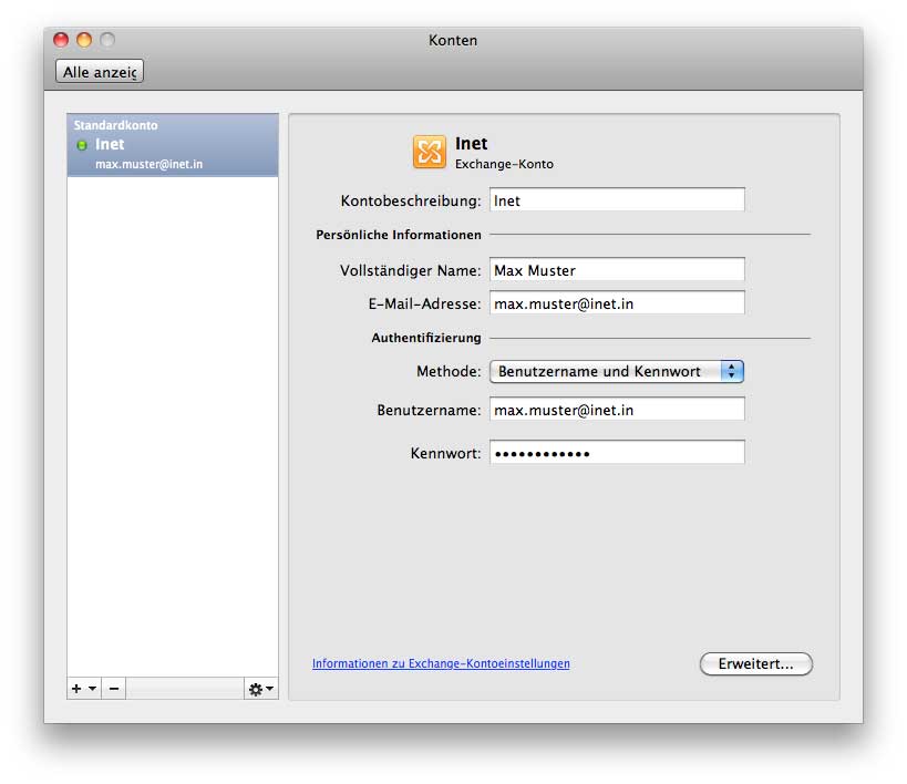 Outlook für Mac 2011- Konten