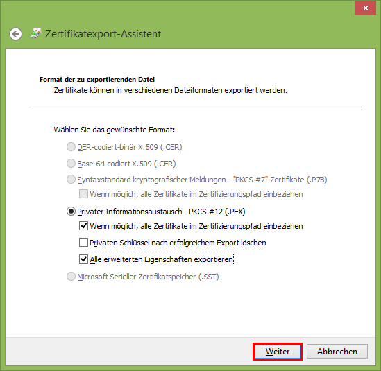 Certificate_Export_E-Mail_encoding - Certificate Export-Assistent