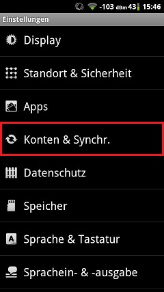 Wählen Sie Konten & Synchr.