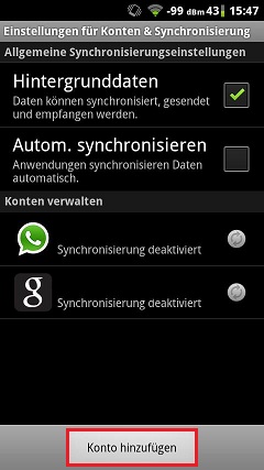 Drücken Sie auf Konto Hinzufügen.