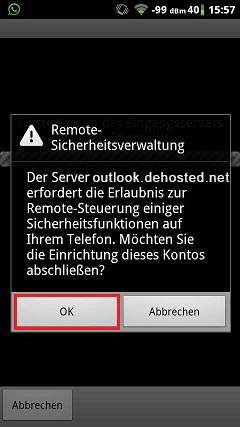 Nachfolgend erhalten Sie einen Hinweis "Remote Sicherheitsverwaltung" welchen Sie mit OK bestätigen.