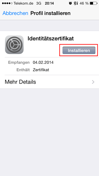 Apple iPhone E-Mail encoding - certificate installation