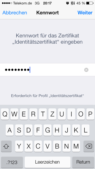 Apple iPhone E-Mail encoding - certificate password