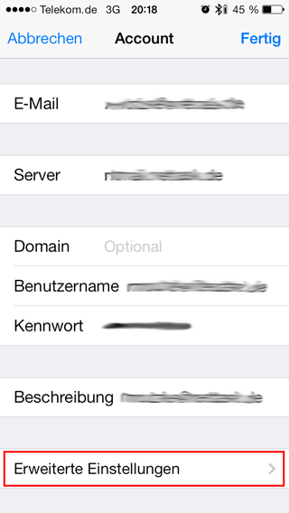 Apple iPhone E-Mail encoding - Advanced Settings