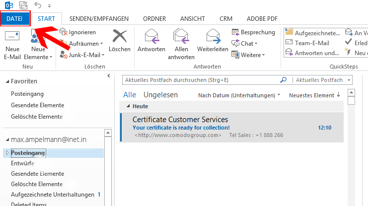 Outlook 2013 E-Mail encryption - Datei