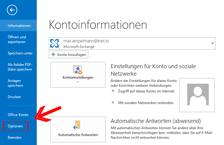 Outlook 2013 E-Mail encryption - Datei - Optionen