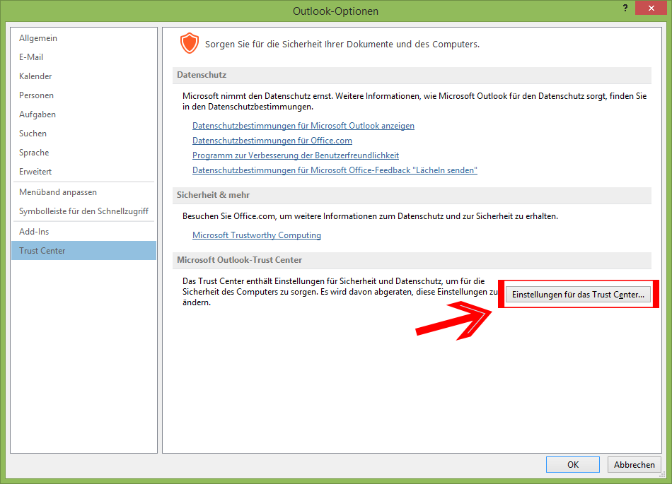 Outlook 2013 E-Mail encryption - Trust Center