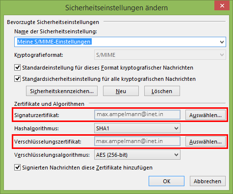 Outlook 2013 E-Mail encryption - Trust Center - Einstellungen - digitale Signatur hinzuzufügen