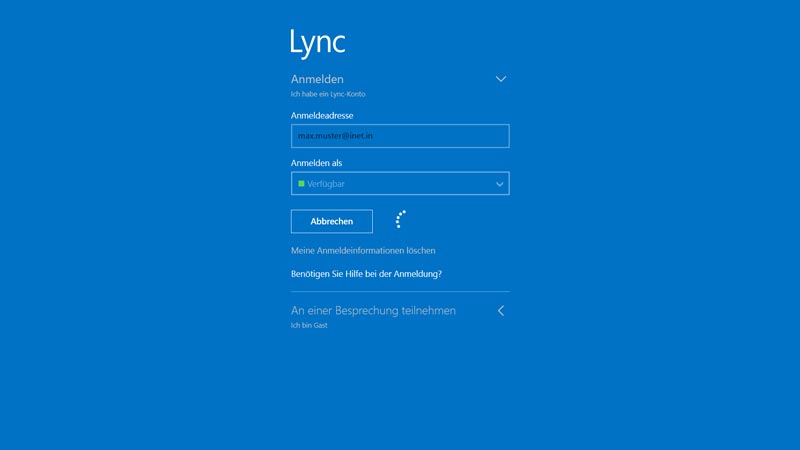 Lync App - Anmelden