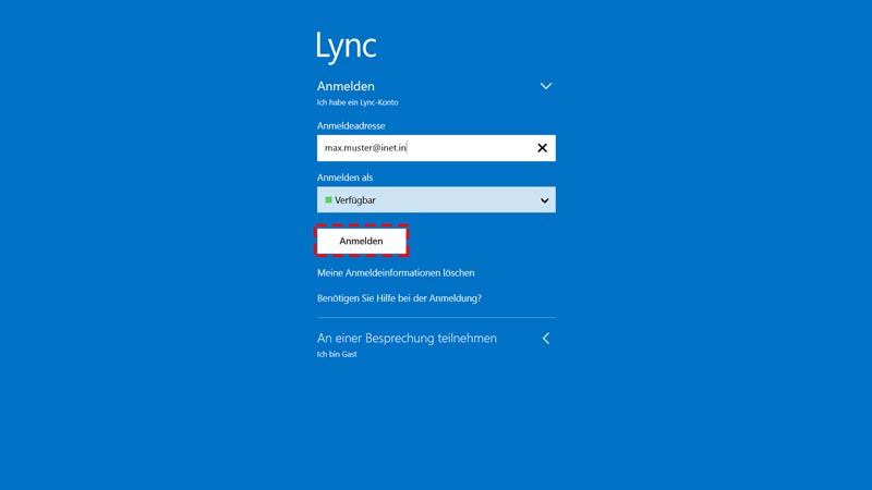 Lync App - Anmelden