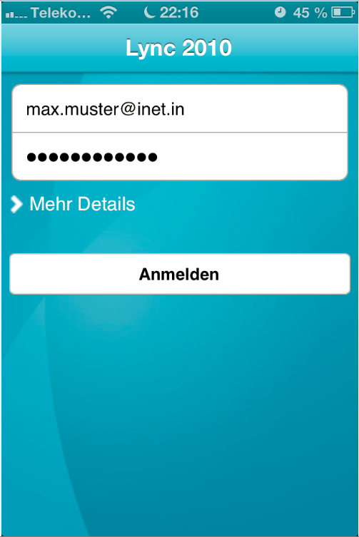 Lync Mobile 2010 iOS - Anmelden