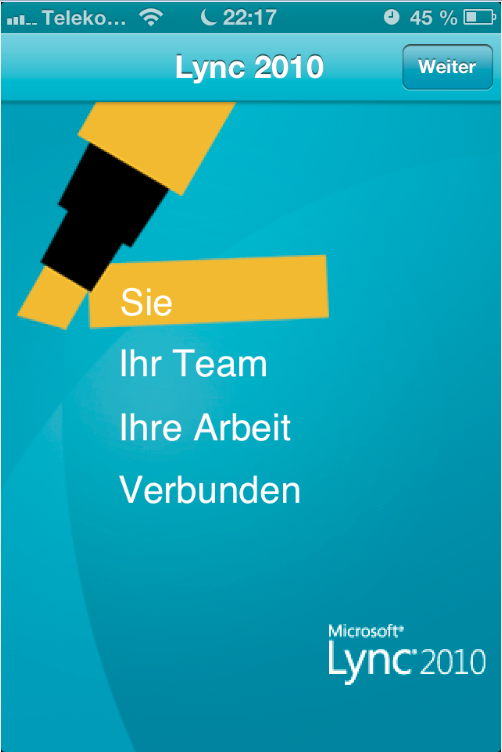 Lync Mobile 2010 iOS - Willkommensmeldung