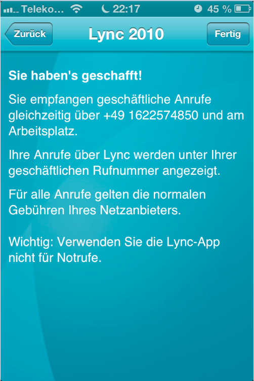 Lync Mobile 2010 iOS - Fertigstellung
