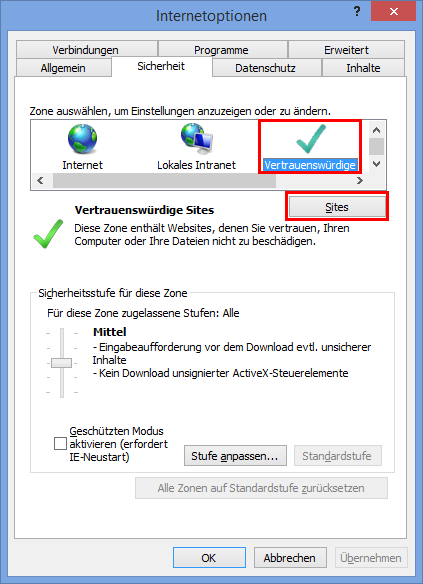 Vertrauenswürdige Sites