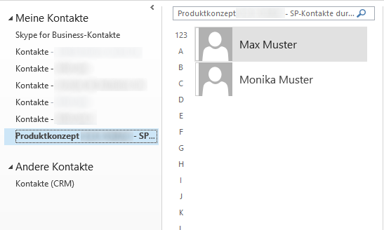 Computergenerierter Alternativtext:Max Muster Monika Muster Meine Kontakte S9pe for Business-Kontakte Kontakte - Kontakte - Kontakte - Andere Kontakte sp 
