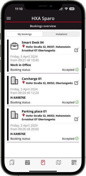 HXA Sparo - My booking overview