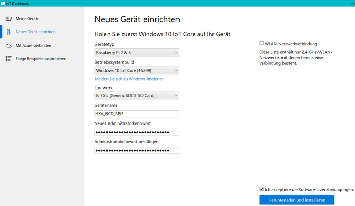 Neues Gerät über das Microsoft IoT Dashboard einrichten