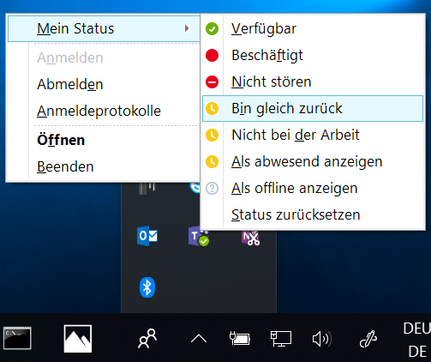 Präsenzstatus über das Tray Icon auswählen