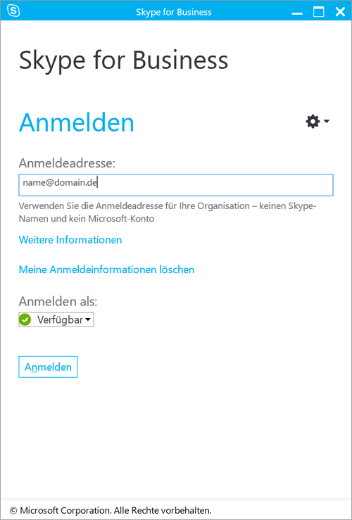 Skype for Business Anmeldung