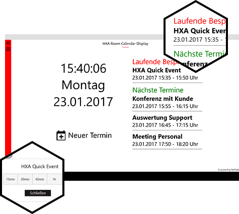 Anzeige von Quick-Event Funktion und laufenden Besprechungen