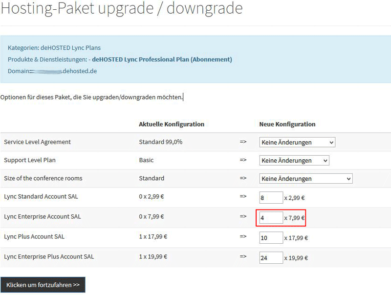 Kundenportal Produkte /Seervices Upgrade/Downgrade