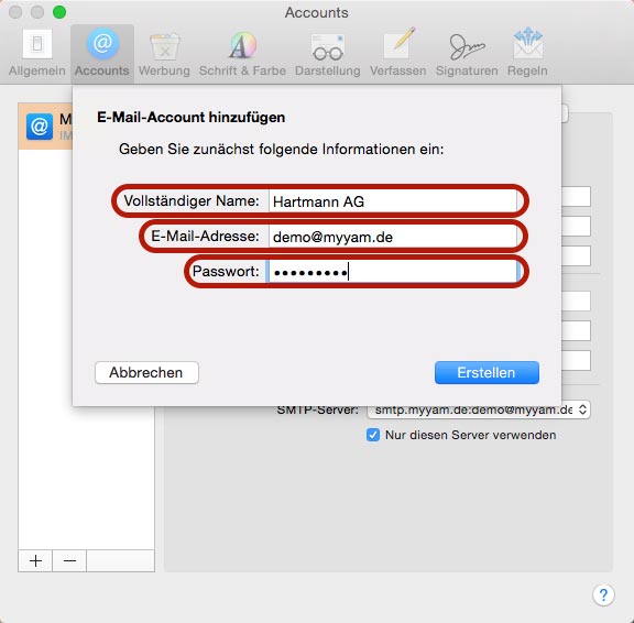 Apple Mail Einstellungen Accounts hinzufügen
