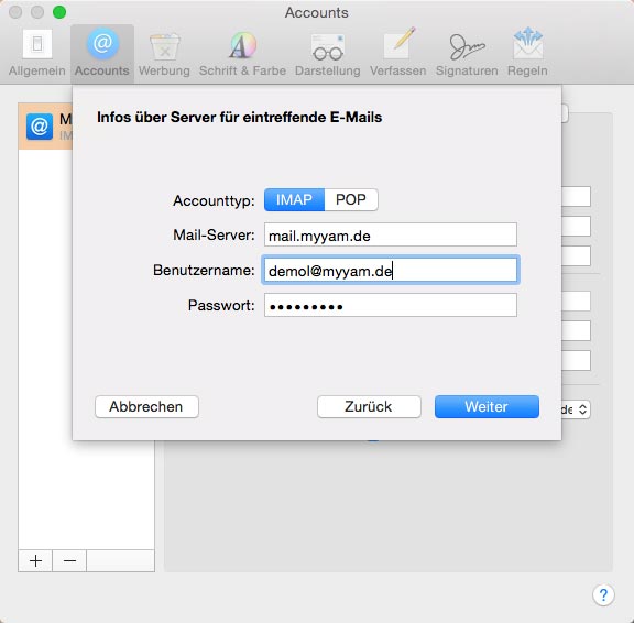 Apple Mail Einstellungen Accounts hinzufügen