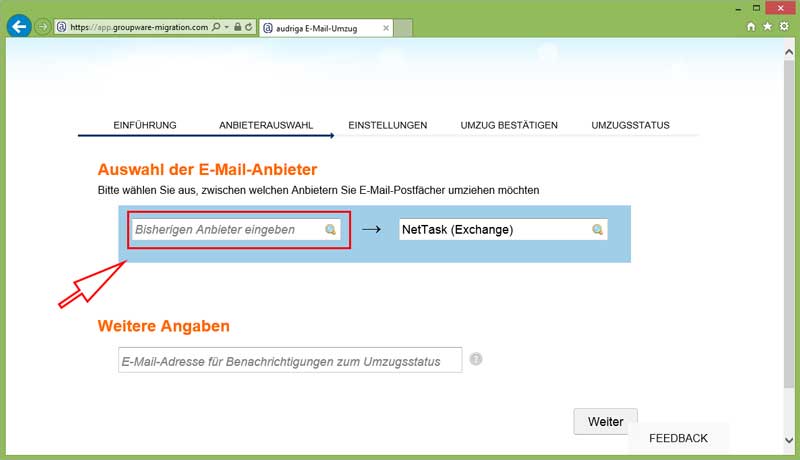 E-Mail and Groupware data migration - Step 2