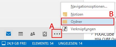 Outlok 2013 Ansicht auf Ordner wechseln