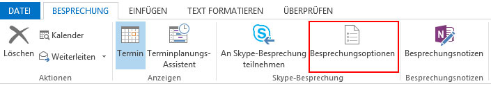 Outlook 2013 Ribbon Skype Besprechungsoptionen
