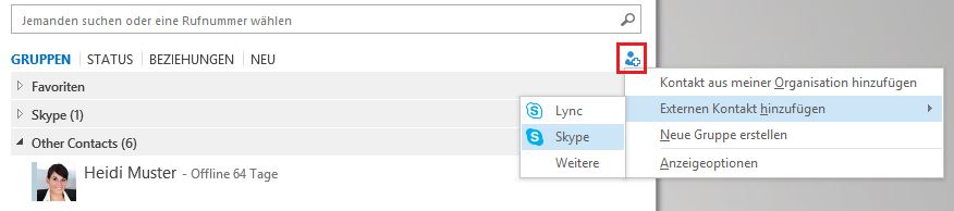 Skype Kontakt in Lync hinzufügen