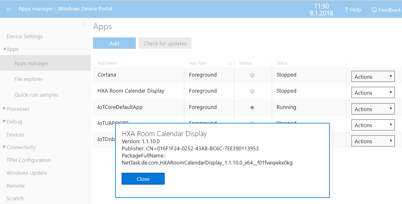 HXA Room Calendar Display App Details