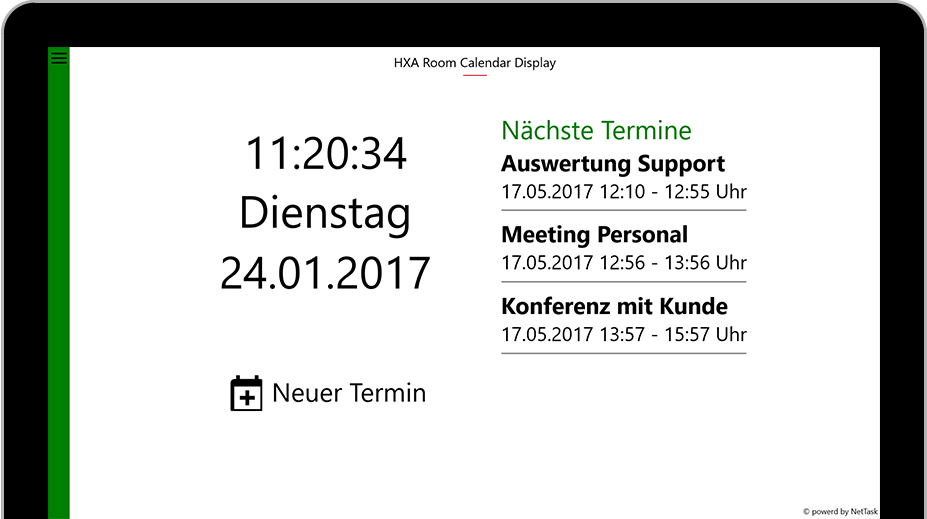 Einsatzbereite Room Calendar Display App auf Tablet