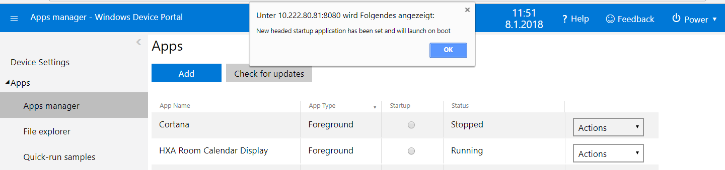 Neue Startup App wird konfiguriert und geladen