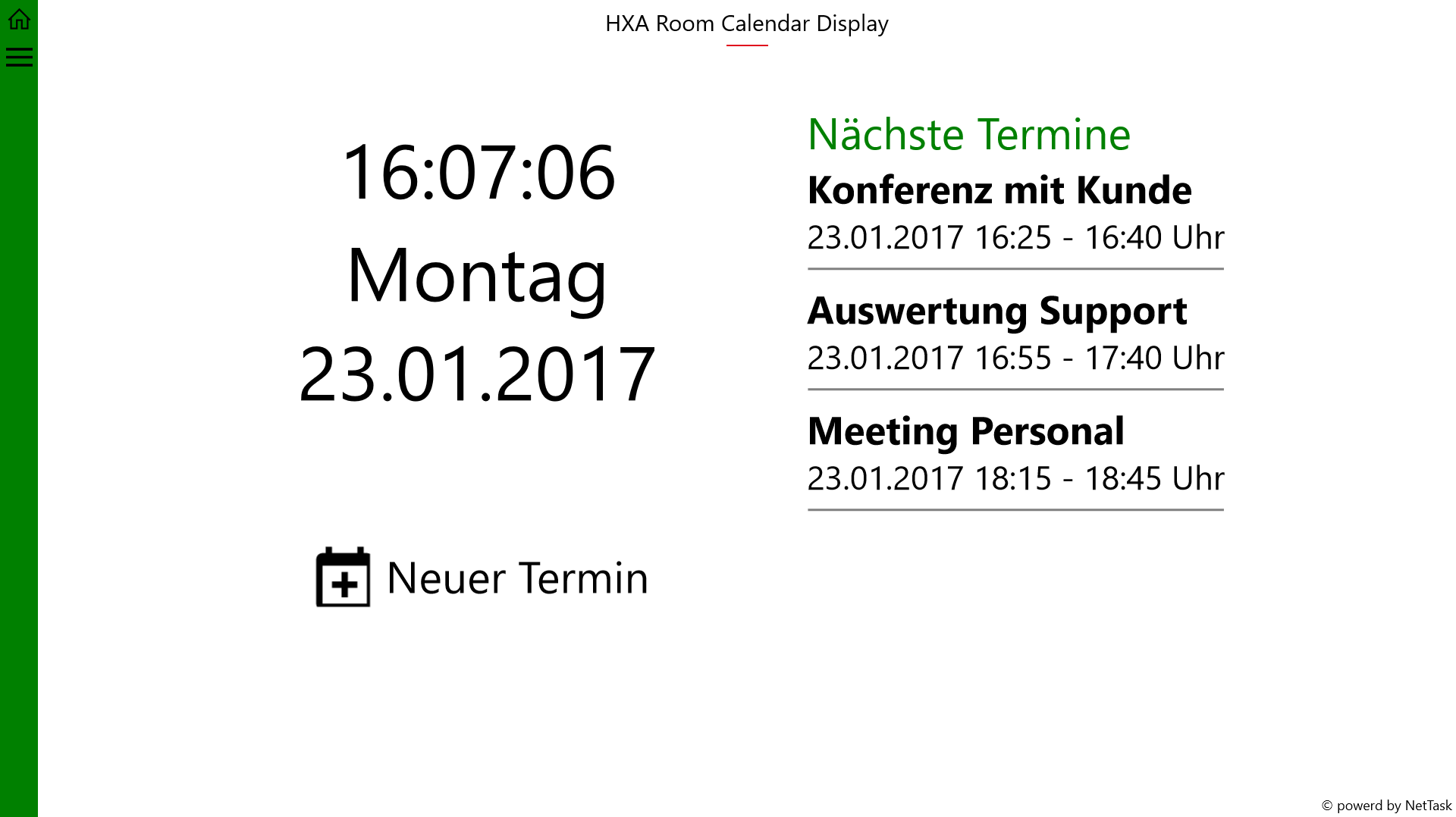 HXA Room Calendar Display App Startseite