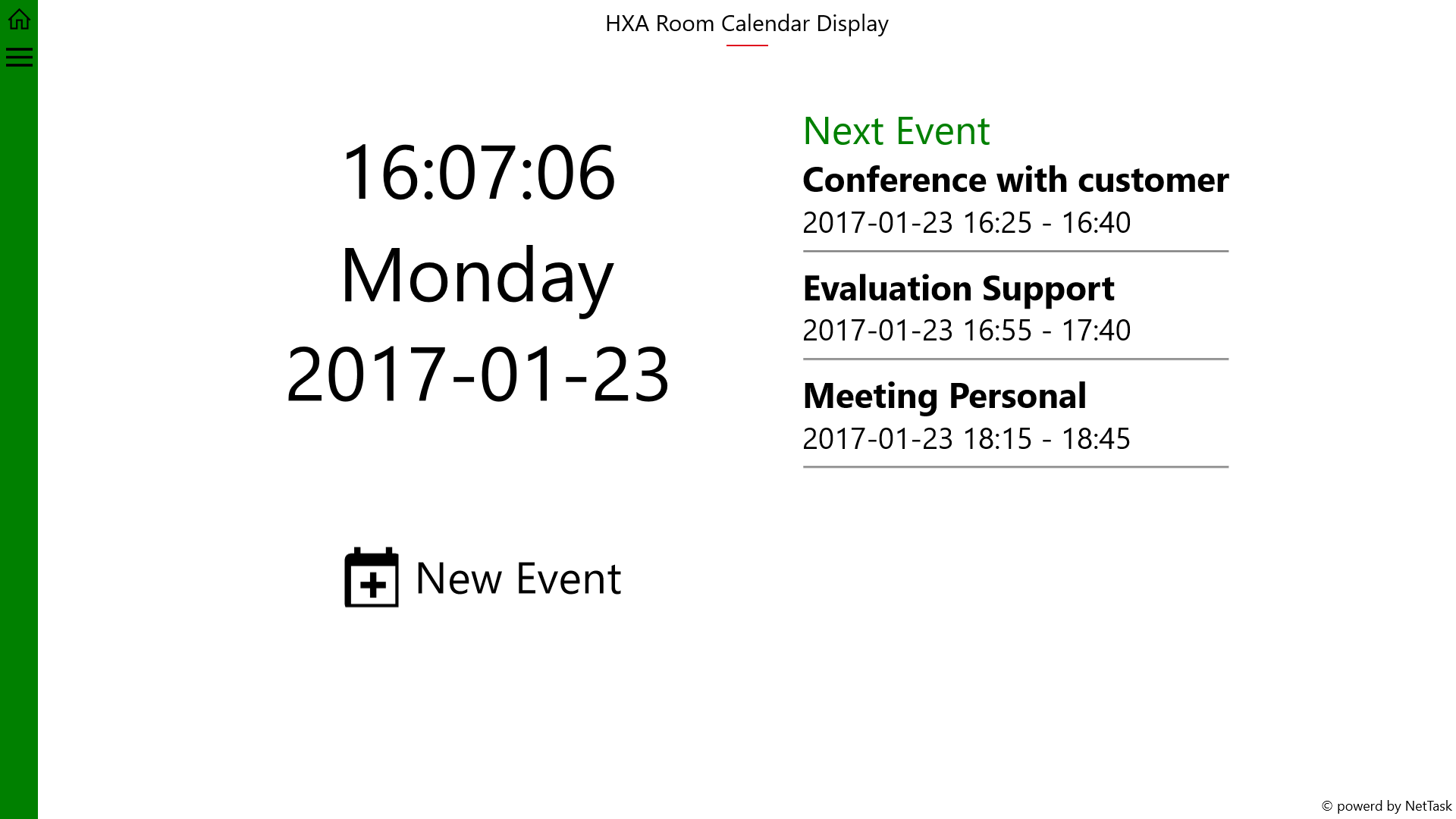 HXA Room Calendar Display App Dashboard