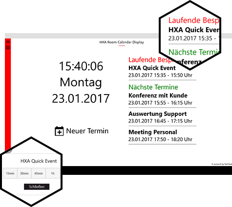 Anzeige von Quick-Event Funktion und laufenden Besprechungen